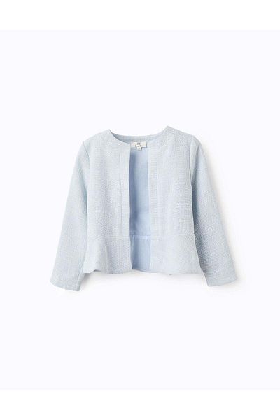 Ziddy Tweed Frill Jacket for Girls, Light Blue