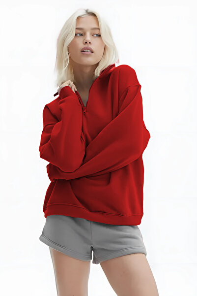 CMZ COLLECTİON Hanorac de damă cu jumătate de fermoar, cu 3 fire, cu guler în...