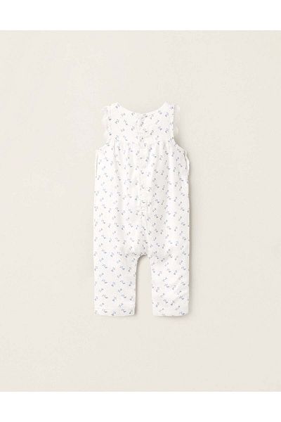 Ziddy Floral Overalls with Wavy Details for Newborns, White