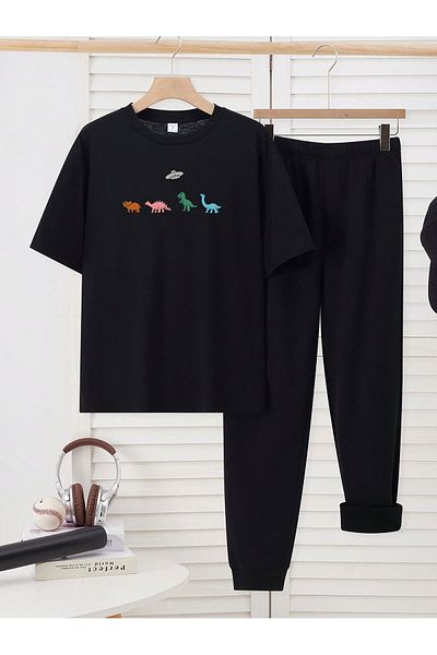 uyguntarz Kinder-Trainingsanzug-Set mit Dinosaurier-Aufdruck