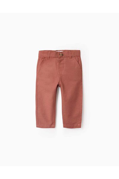 Ziddy Cotton and Linen Chino Trousers for Baby Boys, Brown