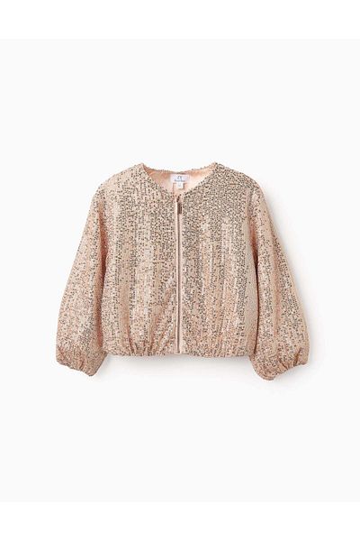Ziddy Sequinned Jacket for Girls, Rose Gold
