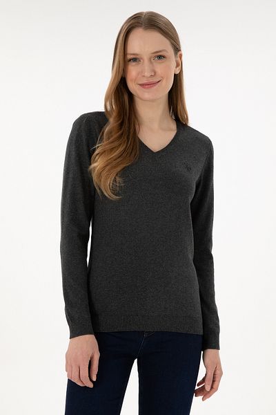 U.S. Polo Assn. Pulover de bază antracit cu decolteu în V de damă 50251903 -VR006
