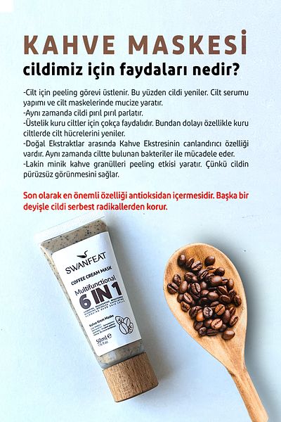 SWANFEAT 6 in 1 Coffee Cream Mask Multi-Purpose Brightening, Rejuvenating, Peeling, Moisturizing