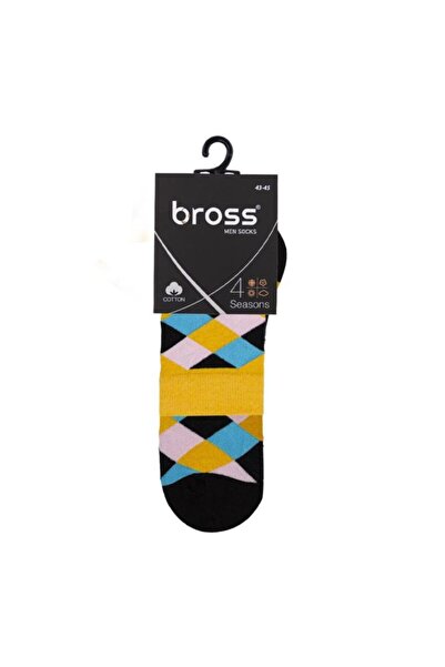 Bross Men's Plaid Pattern Single Sock Yellow