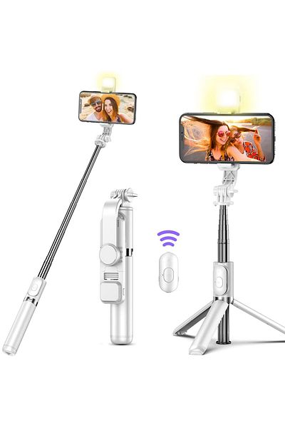 COOYA عصا سيلفي مع حامل ثلاثي القوائم مزود بإضاءة LED، مع جهاز تحكم لاسلكي يعمل بالبلوتوث، لجميع الهواتف الذكية