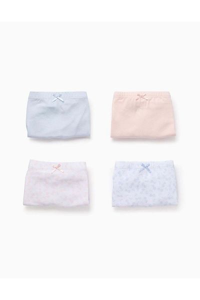 Ziddy Pack of 4 Plain/Printed Boxer Shorts for Girls 'Cherries', Multicolour