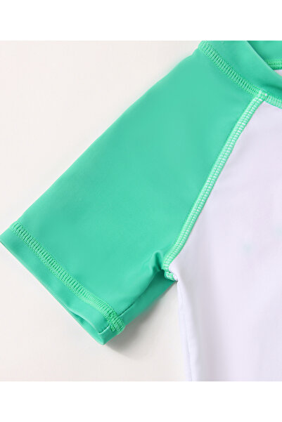 SAPS Crocodile Graphic All Over Printed Swim Shorts with Short Sleeves Swim Top and Swim Cap - Green