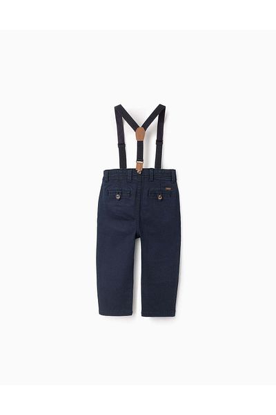 Ziddy Twill Trousers with Removable Braces for Baby Boys, Dark Blue
