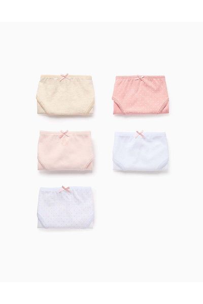 Ziddy Pack of 5 Briefs for Girls 'Butterflies', White/Pink/Beige