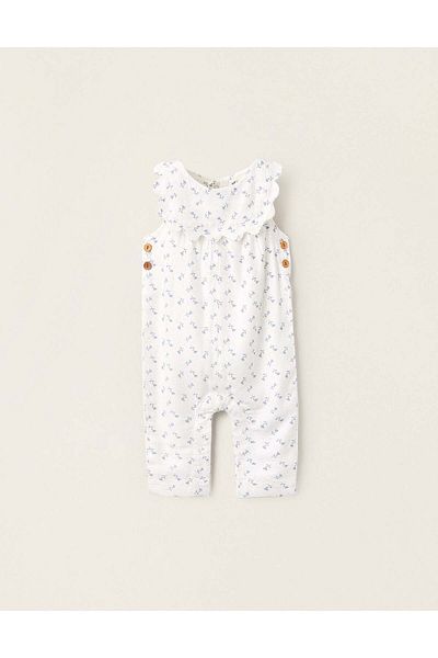 Ziddy Floral Overalls with Wavy Details for Newborns, White