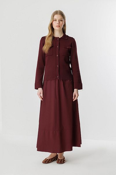 Hooopstore Mercerized Claret Red Cardigan with Pocket Flaps