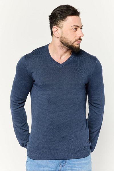 Perry Ellis Men V-neck Knitted Long Sleeves Sweater, Navy