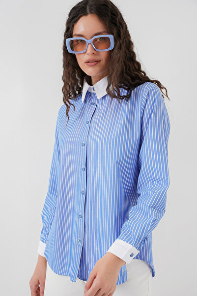 Bigdart Blue Striped Women's Shirt 20288