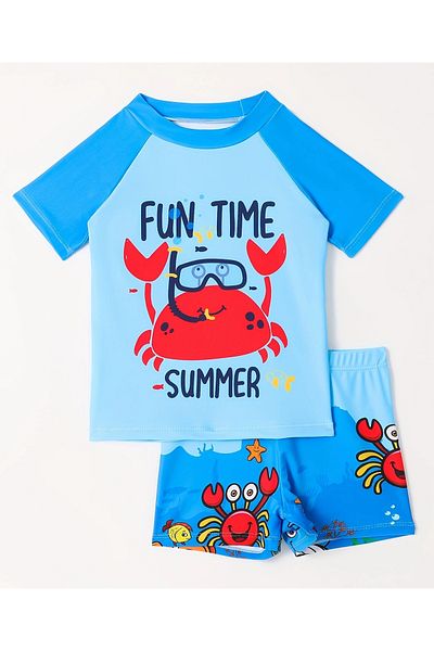 SAPS SAPS Crab Printed Short Sleeves Two Piece Swimsuit - Blue