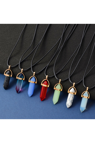Choice White 60cm Gold 7pcs/set Hexagon Pillar Quartz Necklace Turquoise Pink Crystal Necklace Genuine Leat