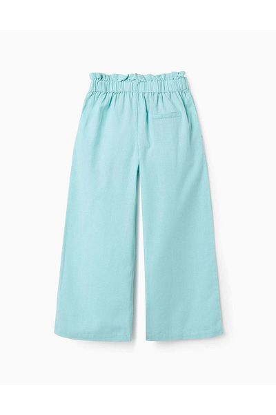 Ziddy Cotton and Linen Trousers for Girls 'Wide Leg', Light Blue