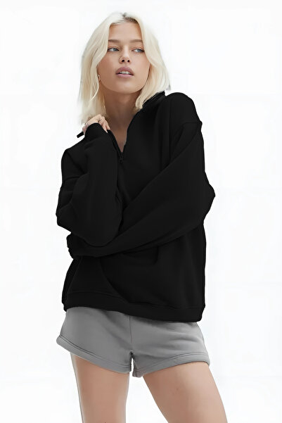 CMZ COLLECTİON Hanorac de damă cu jumătate de fermoar, cu 3 fire, cu guler în...