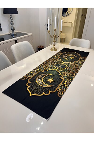 Ayd Home عداء رمضان أخضر ذهبي 43x140 سم رمضان مبارك أدوات المائدة Iftar Eid Kareem Iftarmasası Mubarak