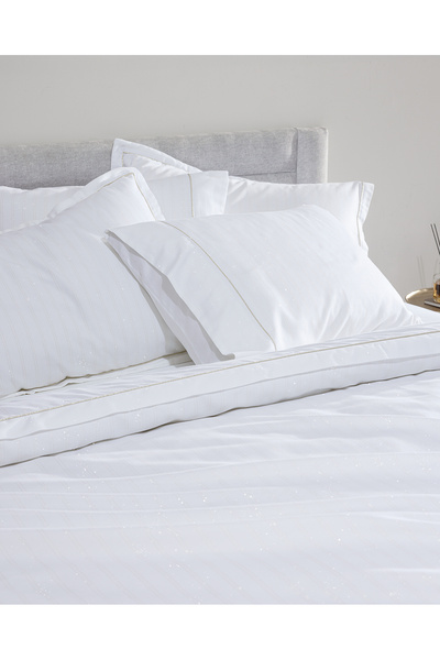 Madame Coco Miroiter King Size 100% Cotton Lurex Satin Duvet Cover Set - White/Gold