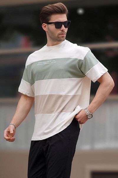 Madmext Μπλουζάκι με στάμπα σε μπεζ στάμπα - Color Block, Crew Neck 7025