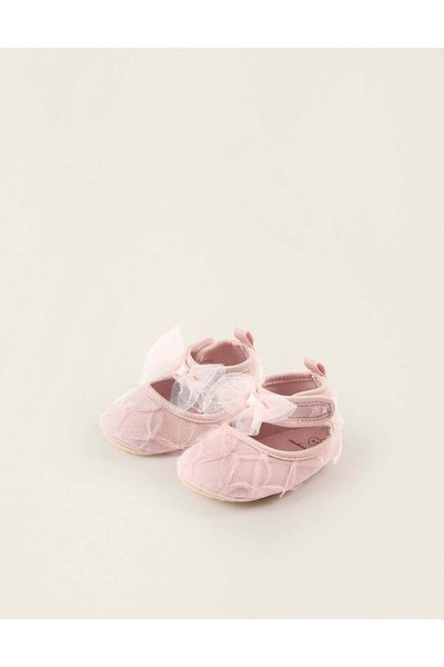 Ziddy Ballerinas with Tulle and Bow for Newborn Girls, Pink