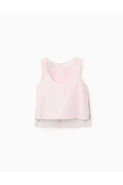 Ziddy Tulle Top with Colourful Embroideries for Girls, Pink