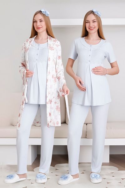 ERDENİZ TEKSTİL Set de pijamale și rochii Melisa |   Set instant pentru maternitate cu mânecă scurtă și nasturi în față