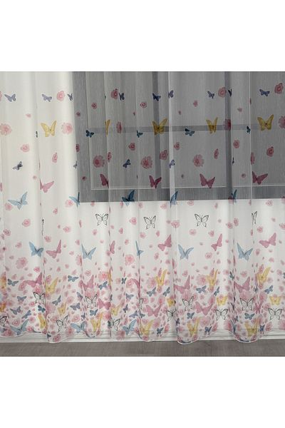 Belle Cose Butterfly Patterned Linen Look Children's Room Curtain