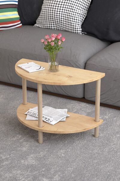 PEKA Yarım Daire Orta Sehpa Ahşap Ayaklı Sehpa Iki Raflı Sehpa Dekoratif Sehp...