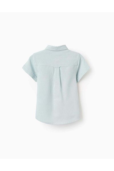 Ziddy Shirt in Viscose, Cotton and Linen for Baby Boys, Aqua Green