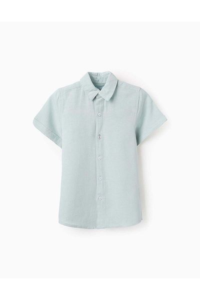 Ziddy Shirt in Viscose, Cotton and Linen for Boys, Aqua Green