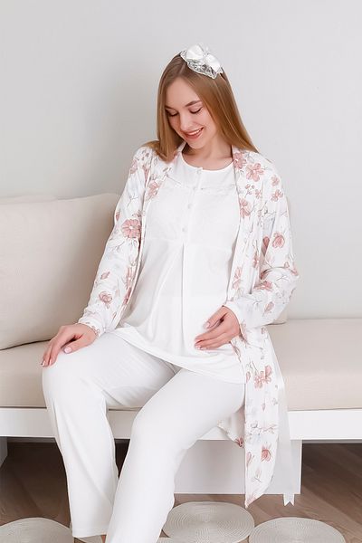 ERDENİZ TEKSTİL Set pijama cu mâneci scurte și rochie cu nasturi înainte, cu cravată în partea de sus