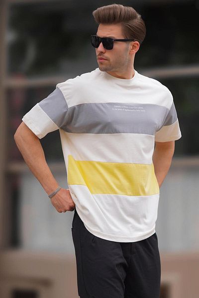 Madmext Μπλουζάκι με στάμπα με κίτρινο χρώμα Oversize Crew Neck 7025