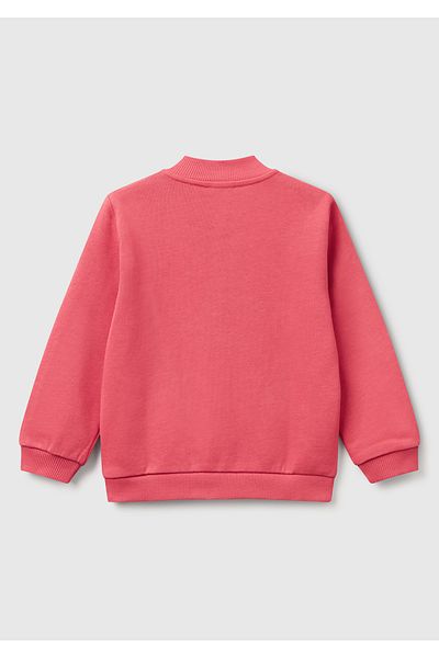 United Colors of Benetton Girl's Fuchsia Glitter Benetton Logo Embroidered Zippered Sweatshirt