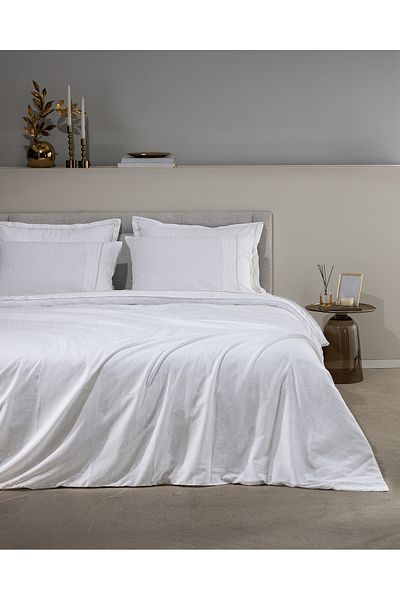 Madame Coco Miroiter King Size 100% Cotton Lurex Satin Duvet Cover Set - White/Gold