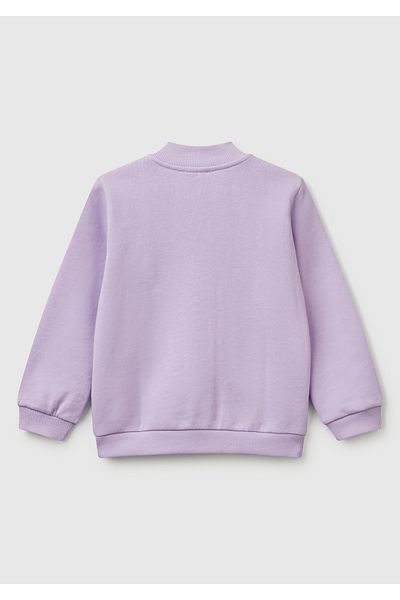 United Colors of Benetton Girl's Lilac Glitter Benetton Logo Embroidered Zippered Sweatshirt