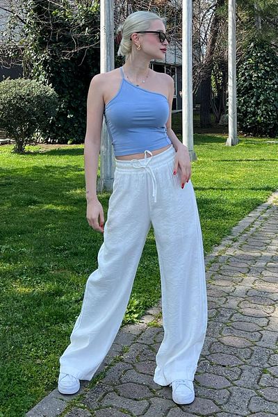 Madmext Weiße Damenhose mit weitem Bein MG1982