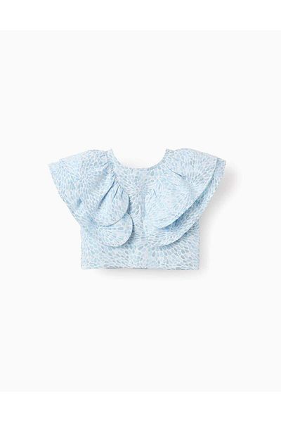 Ziddy Shiny Top with Pattern and Ruffles for Girls, Blue