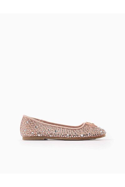 Ziddy Mesh Ballerina Flats with Sparkles for Girls, Pink/Silver
