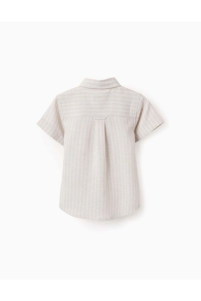 Ziddy Short-sleeved Striped Shirt for Baby Boys, Beige/White
