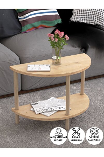 PEKA Yarım Daire Orta Sehpa Ahşap Ayaklı Sehpa Iki Raflı Sehpa Dekoratif Sehp...