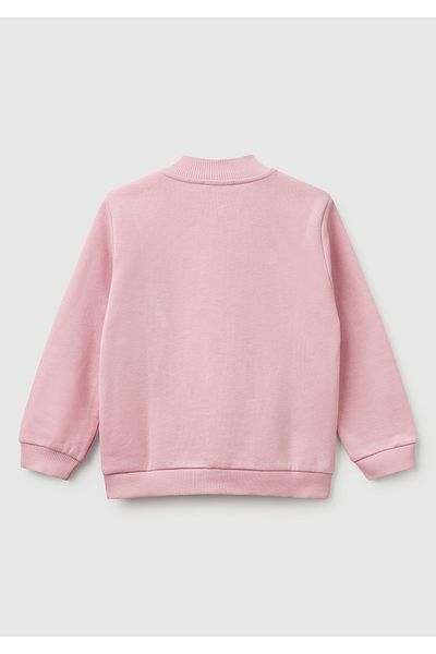 United Colors of Benetton Girl's Pink Glitter Benetton Logo Embroidered Zipper Sweatshirt