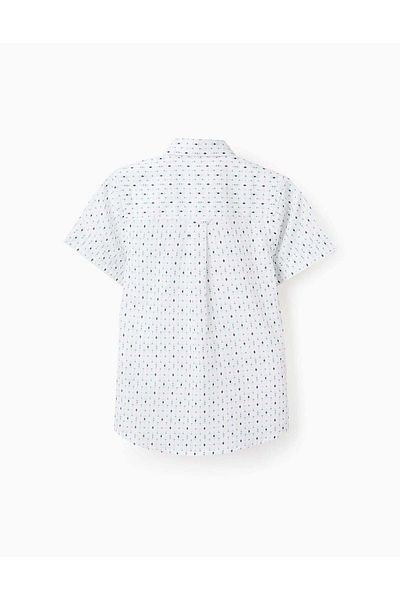 Ziddy Short-sleeved Shirt with Pattern for Boys, White