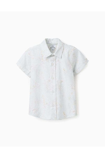Ziddy Floral Cotton Shirt for Baby Boys, Light Green
