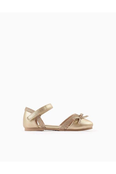 Ziddy Glitter Ballerina Flats with Bow for Baby Girls, Gold