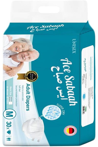 Ace Sabaah Adult Diaper, Size Medium, Waist 82-112cm, Pack of 30