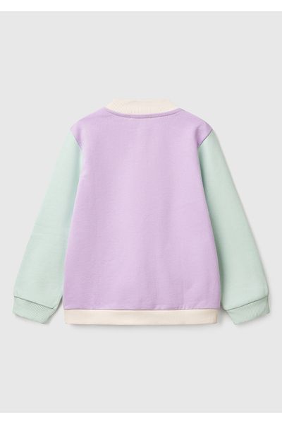 United Colors of Benetton Girl's Lilac Mix Glitter Benetton Logo Embroidered Zippered Sweatshirt