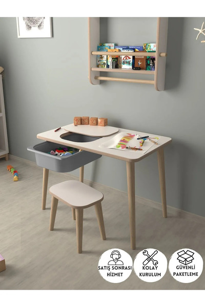 PEKA Çocuk Oyun Etkinlik Çalışma Masası Sepetli Ahşap Mdf Masa Takımı