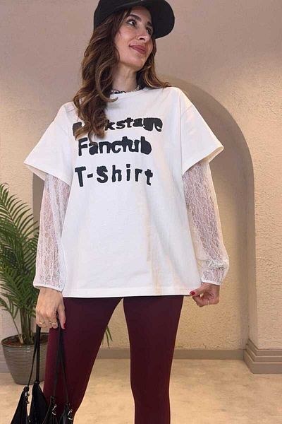 Clothing palette Oversize Cotton Tee with Lace Detail